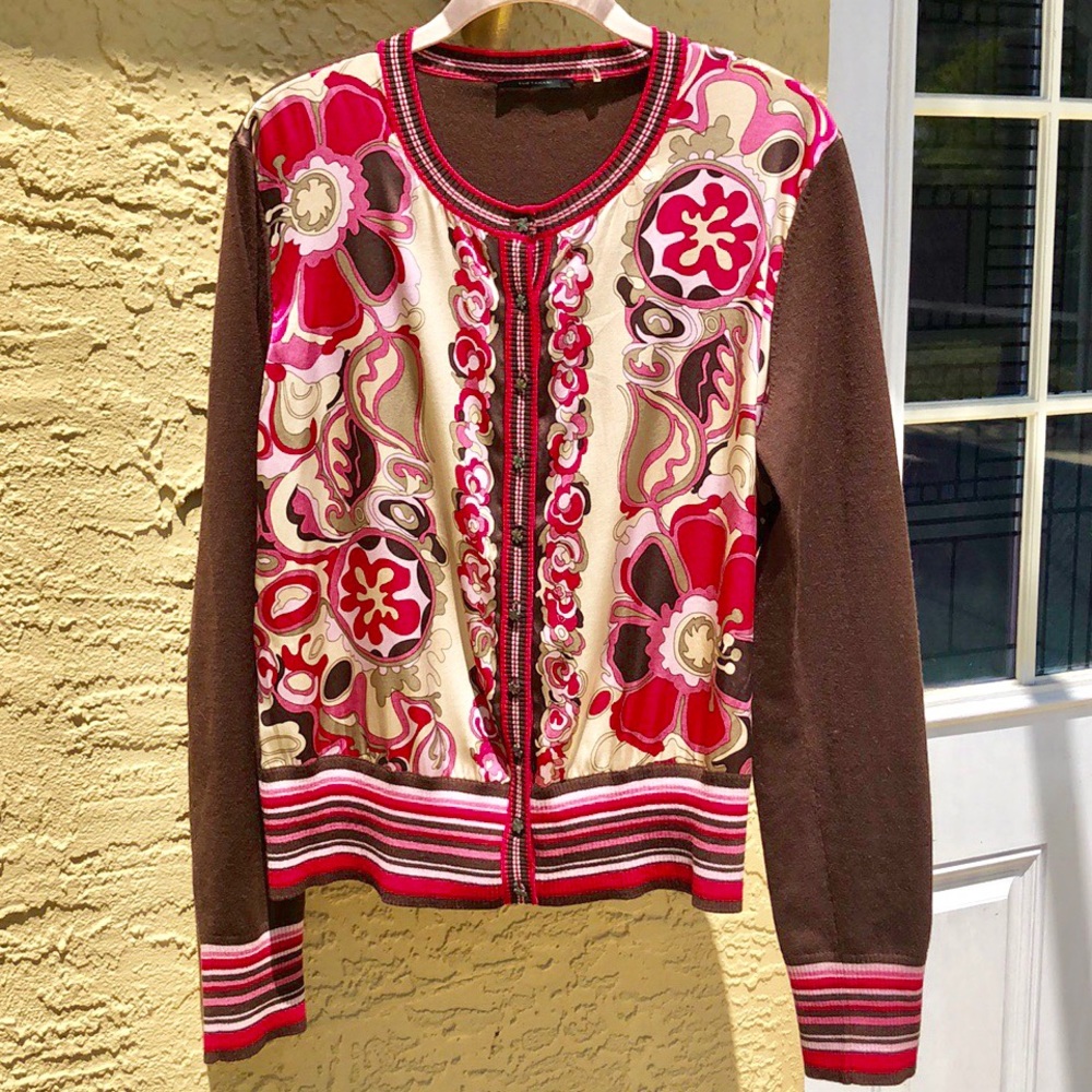 Gorgeous Silk front Elie Tahari cardigan